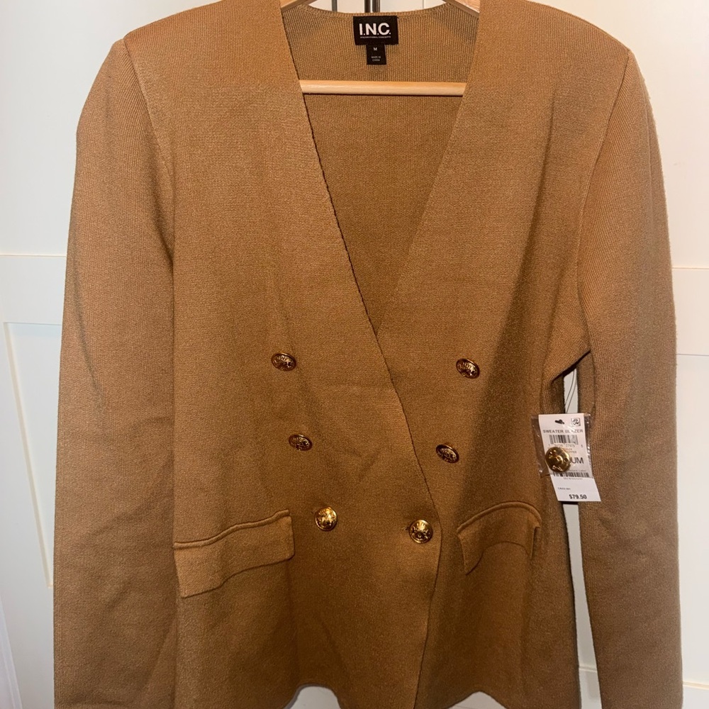 INC International Concepts Women's Camel Double-Breasted Blazer